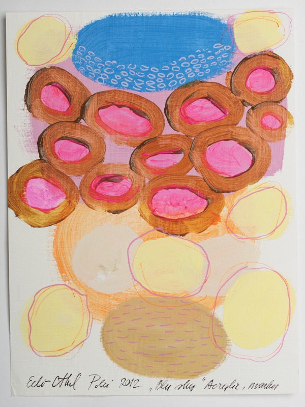 painting on paper sky yellow original acrylic blue pink fine art mixed media
