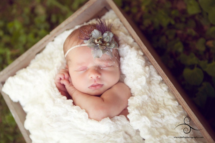 Vintage deluxe Blue gray Flower Headband