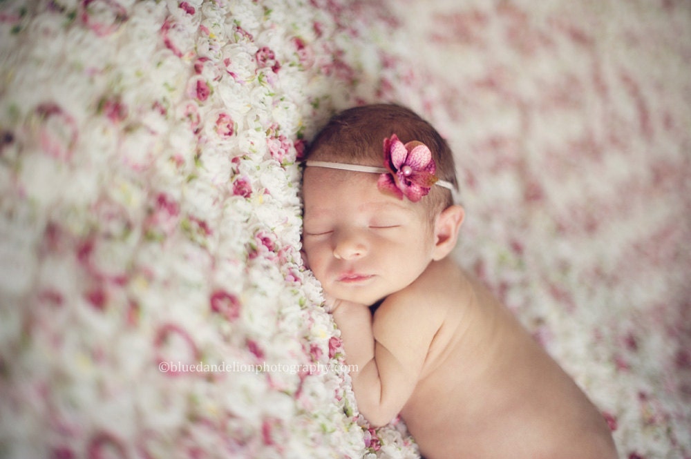 Small pink flower headband for newborn baby or little girl, great photo prop