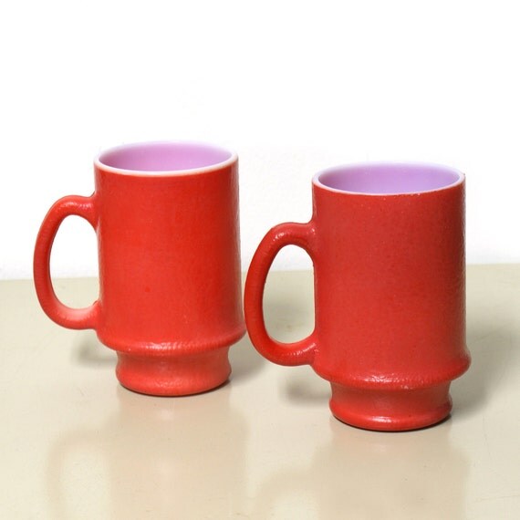 Set of 2 Vintage Red Milk Glass Coffee Cups by VariousOddities