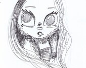 Little Girl 8x10 black and white ink sketch art print Cadouxdle