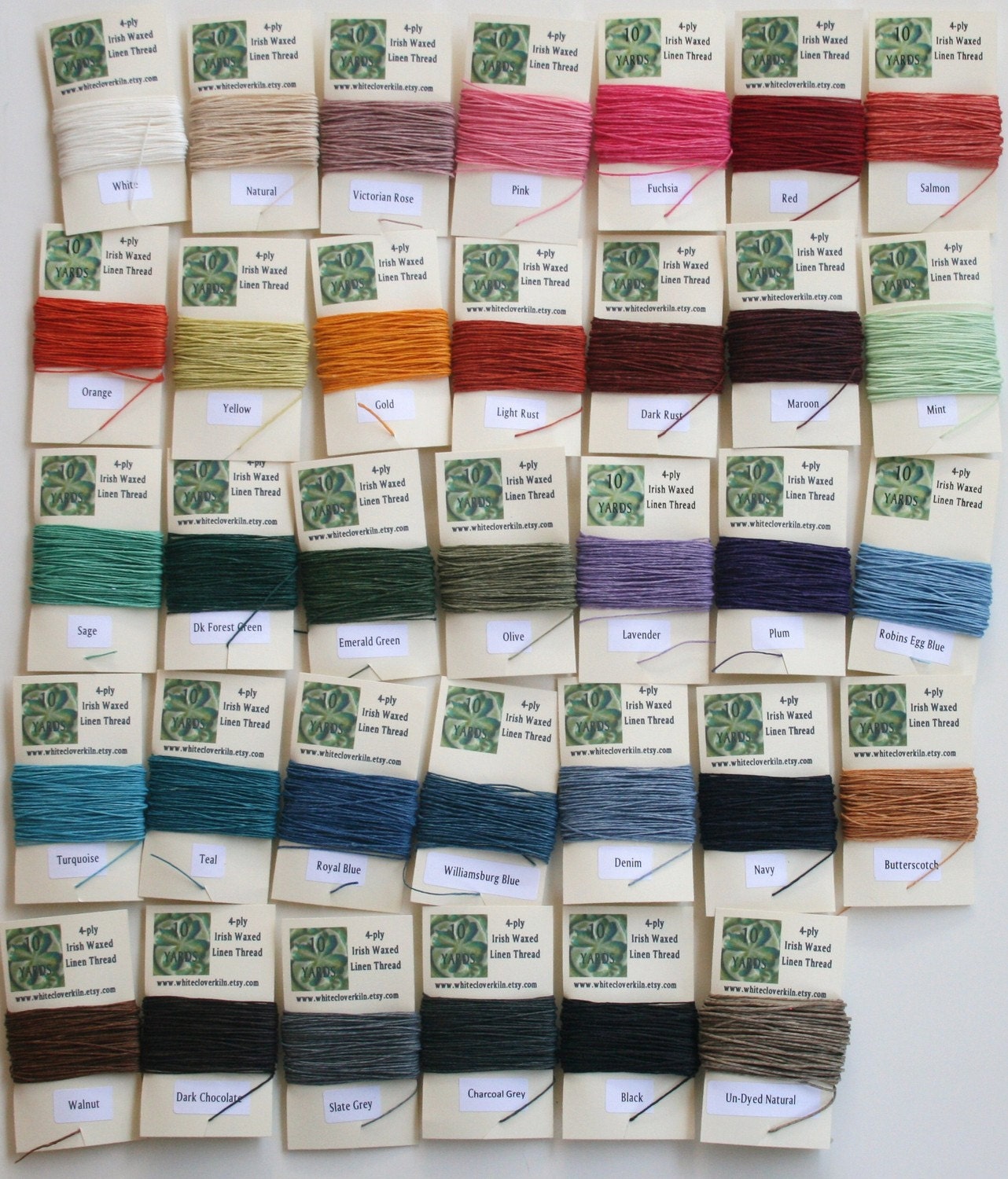 You Pick 3 Colors - 30 Yards Total of 4 ply Irish Waxed Linen Thread