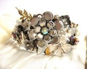 Bridal bracelet wedding jewelry - statement cuff in soft shades of charcoal grey with sparkling aurora borealis chrystals