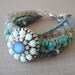 Bohemian hippie bracelet - Beaded multiple strands - seagreen mint and lavender and sparkling rhinestones
