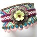 Rhinestone friendship bracelet - bohemian flair - pink turquoise and mint cuff