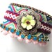 Rhinestone friendship bracelet - bohemian flair - pink turquoise and mint cuff