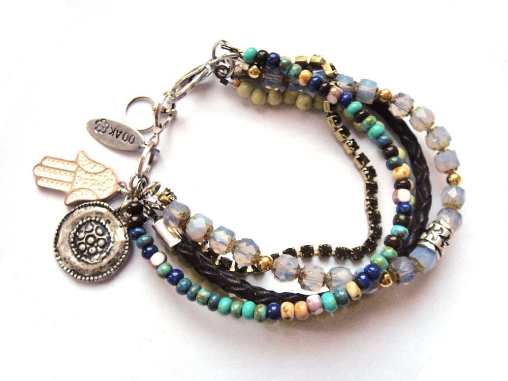 Hippie Bracelets on Bohemian Hippie Bracelet   Beaded Multiple Strands With Leather And
