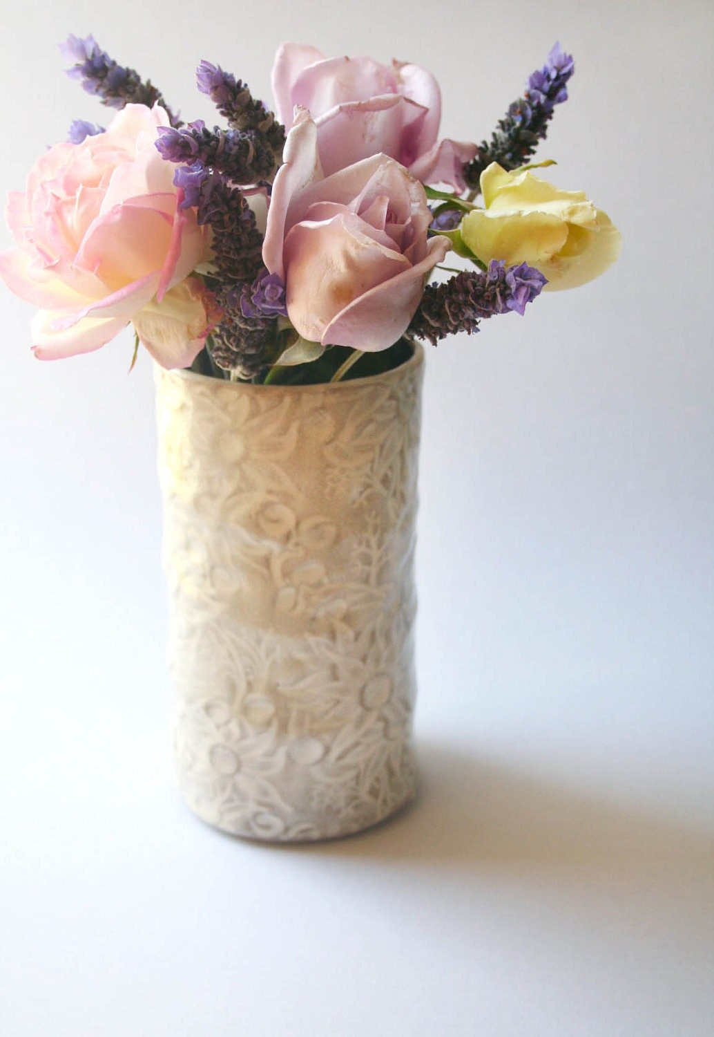 White ceramic vase with Australian Flannel Flower vintage design