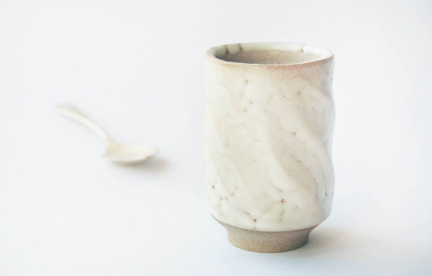 Tea cup - Herbal tea vessel - Espresso cup - white wheel thrown stoneware ceramic shino pottery