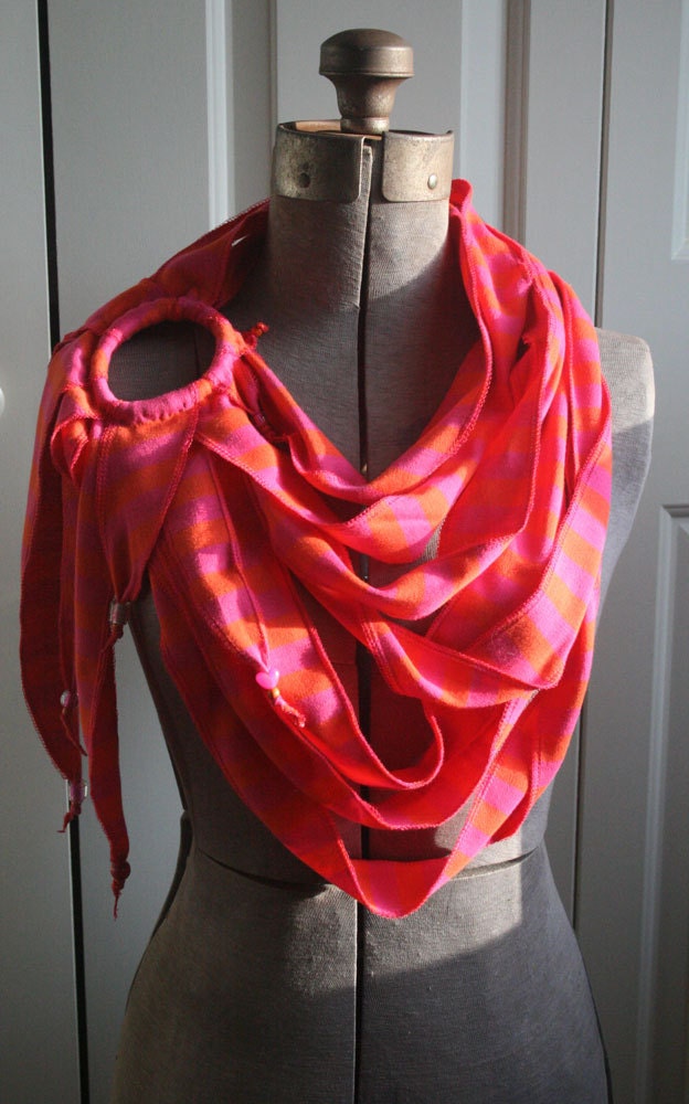 Draped jersey necklace - orange and pink stripes