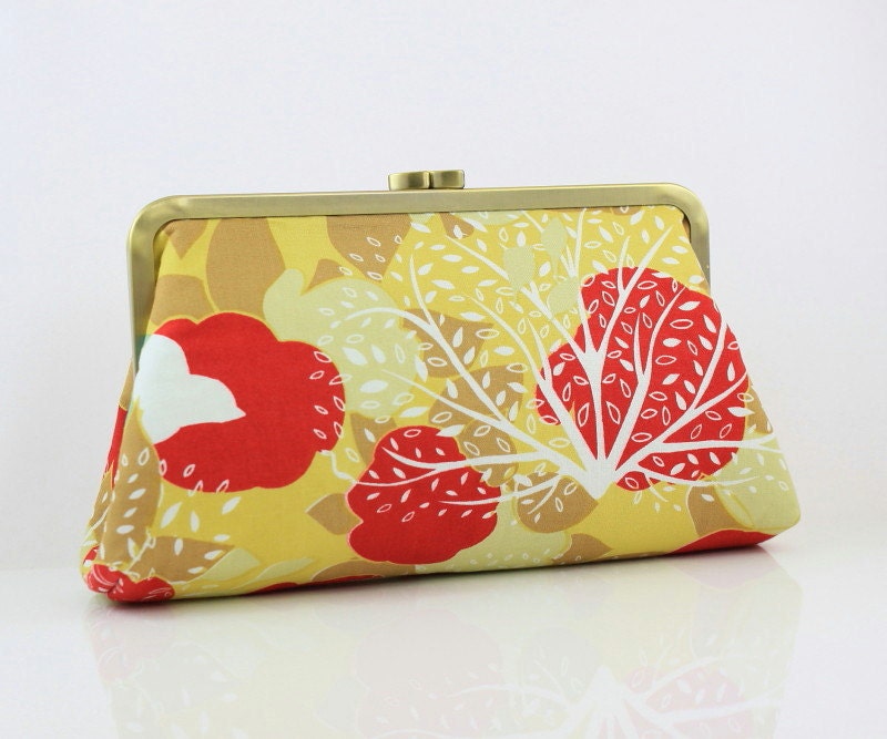 Bridesmaid Clutch - Autumn View - 8 inches Large Antique Brass Frame Clutch - the Christine Clutch