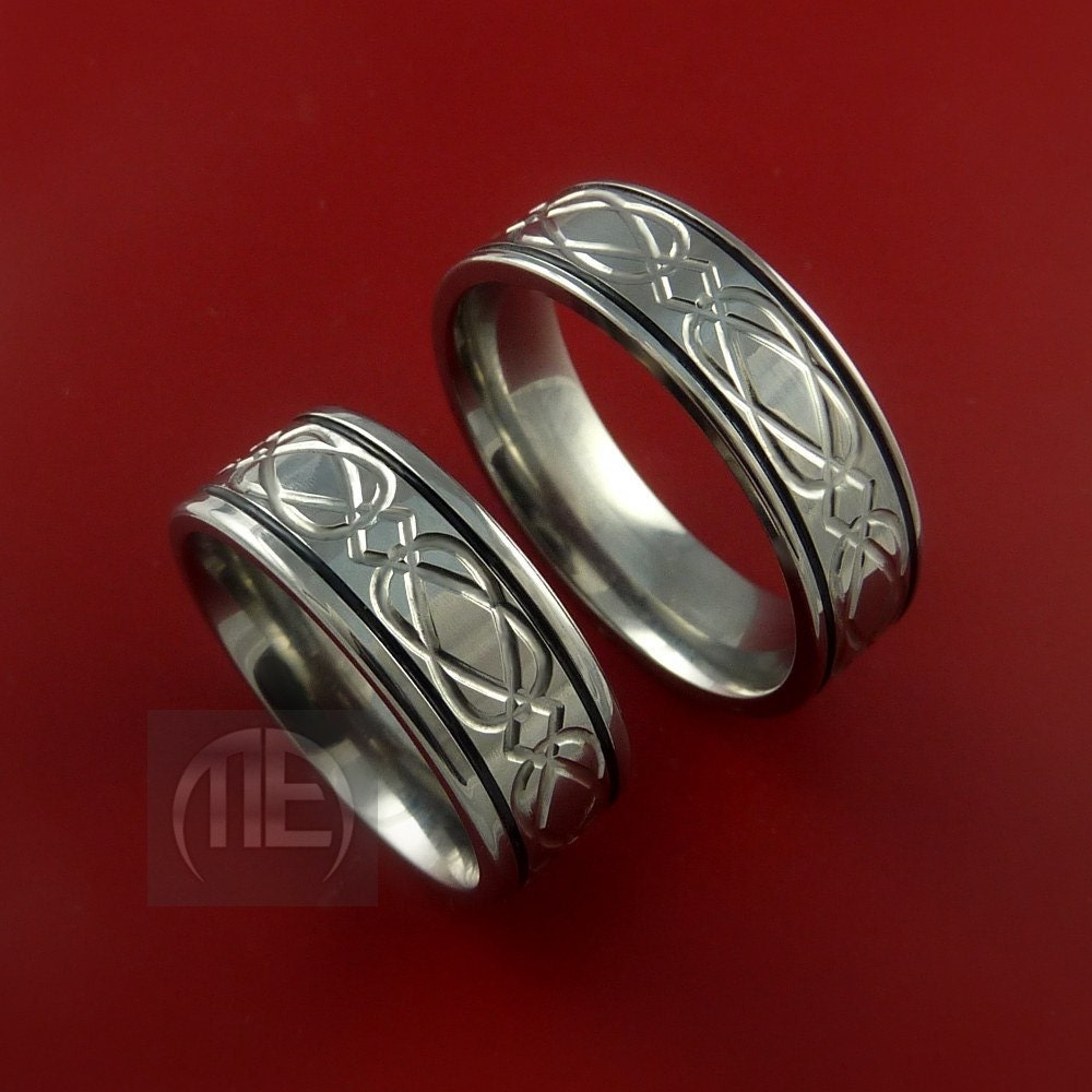 Titanium Celtic Knot Ring Set Custom Bands Made to Any Size 3 to 22 Black Inlay