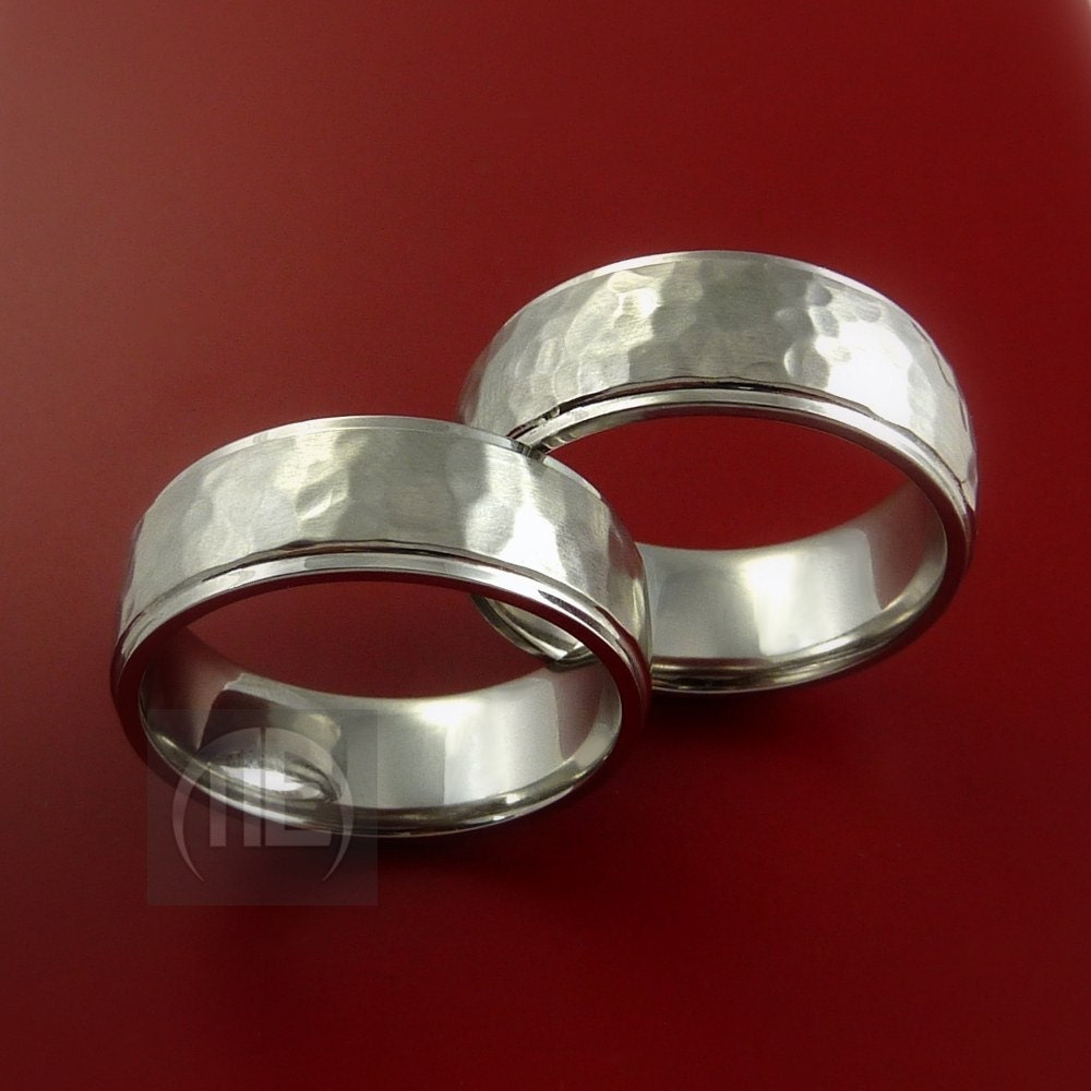 Cobalt Chrome Hammered His and Hers Matching Wedding Band Set Engagement Ring Made to Any Size 3-22