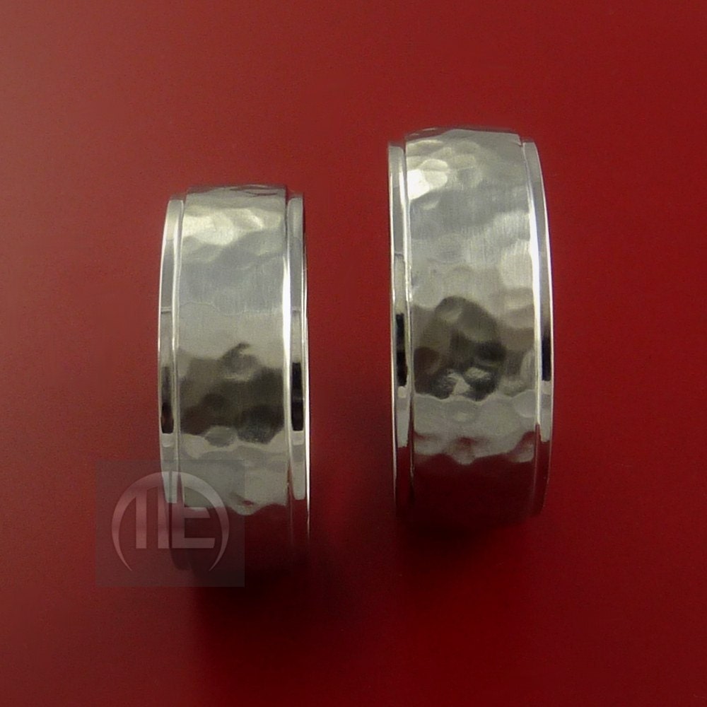 Cobalt Chrome Hammered His and Hers Matching Wedding Band Set Engagement Ring Made to Any Size 3-22