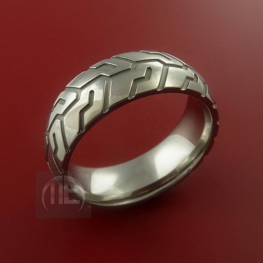 Titanium Carved Design Ring Bold Unique Band Custom Made to Any Sizing 4-22