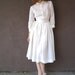 1950's Ivory Dress with Lace and Rhinestone Buttons WHITE CHALK