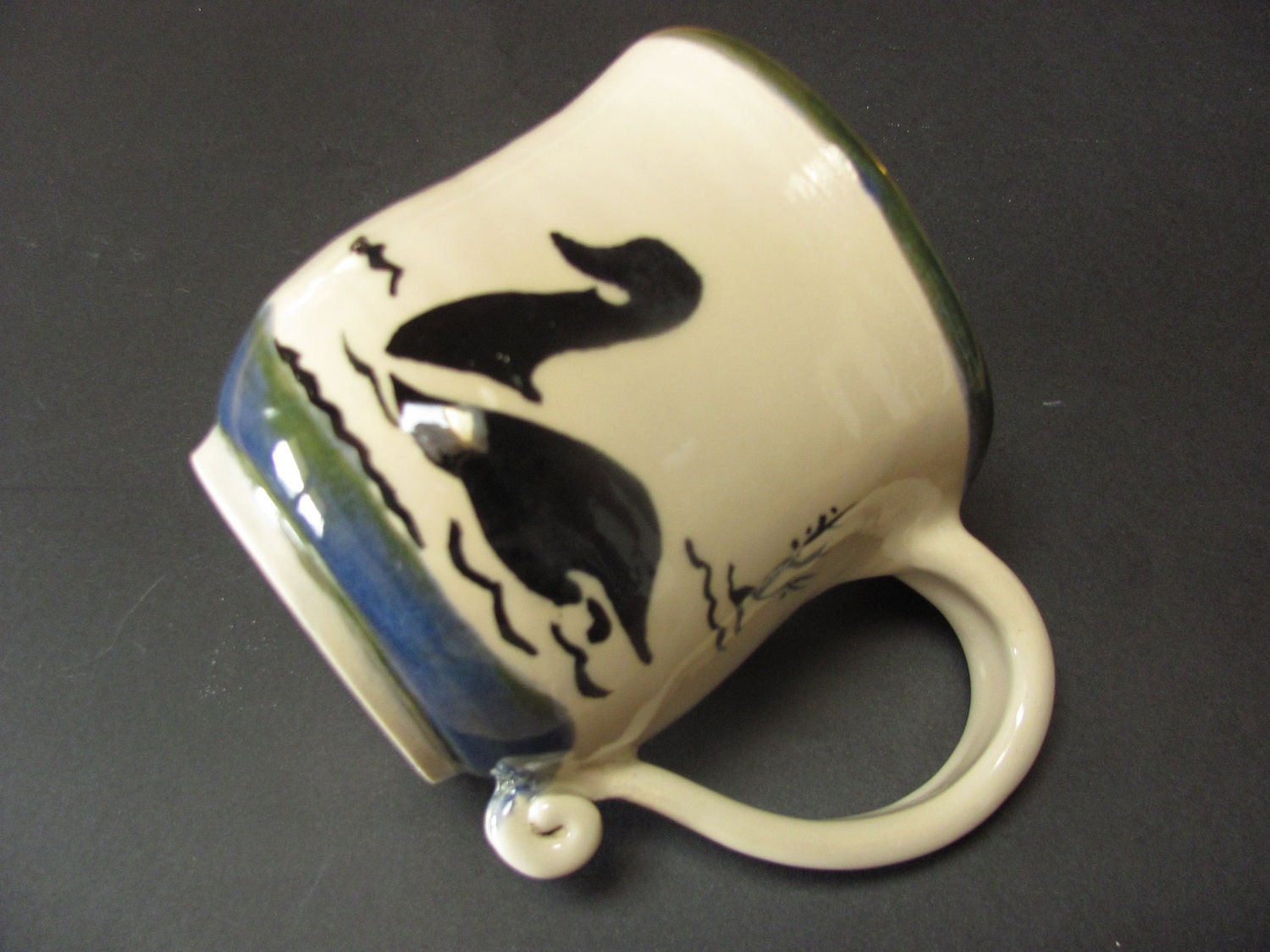 Ceramic Pottery  Mug Handmade Stoneware Tea Cup Handpainted Large Cup  15 oz.