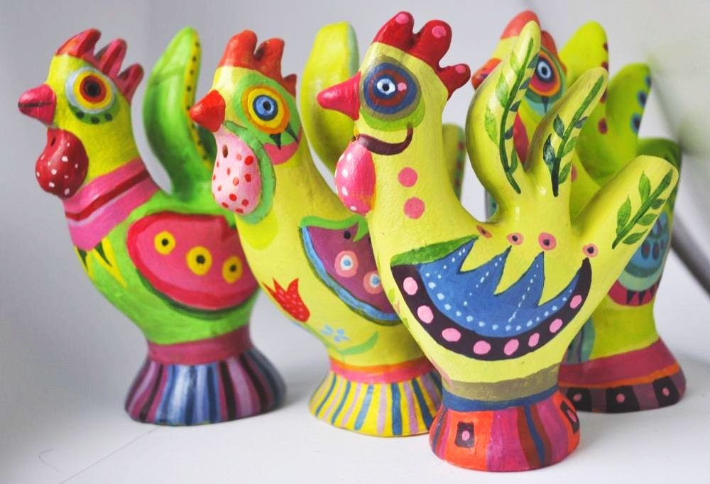 ceramic sculpture -Handpainted Clay Rooster Whistle - home  decor- green