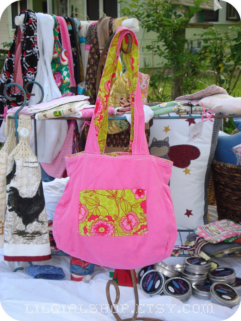 reversible pink green tropical floral dual handle shoulder bag