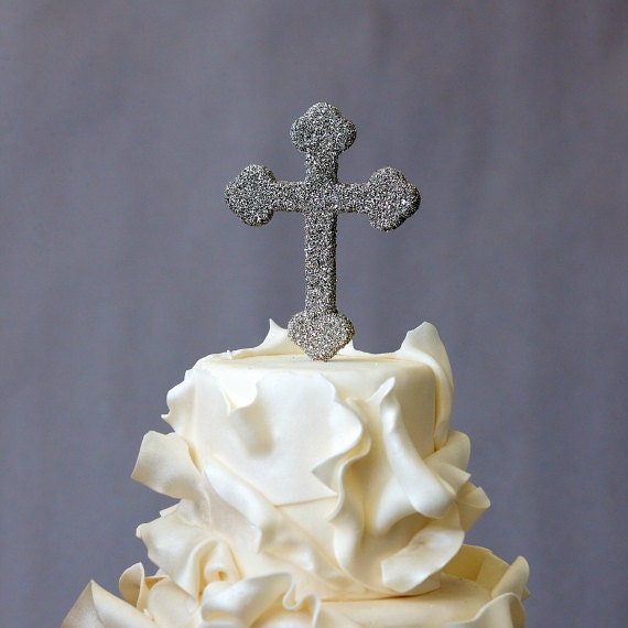 Wedding Cake Topper - Rounded Cross - Glass Glitter