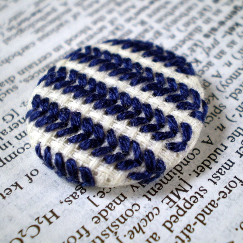 Navy Blue Cross-Stitch Chevrons Pinback Button