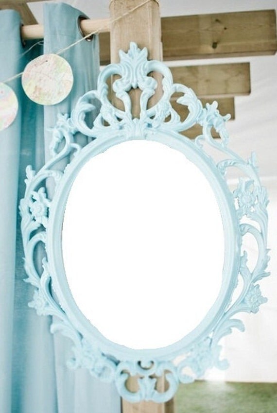 Aqua Blue Turquoise Tiffany Blue Vintage Style Mirror Oval Round Shabby Chic Hanging Wall Ornate Frame Choose Color