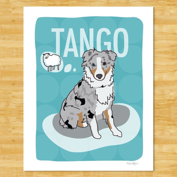 Personalized Custom Australian Shepherd Print Modern Dog Art