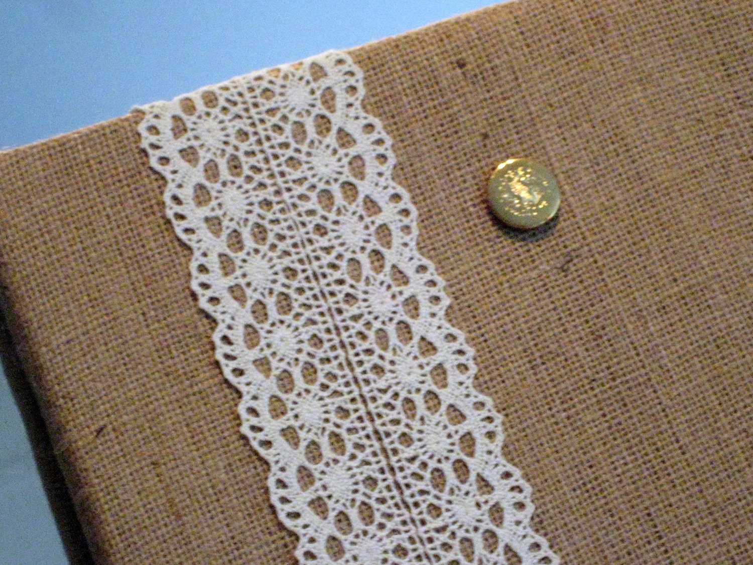 Burlap and Lace Bulletin Board, Large Custom Country Chic, MADE TO ORDER, Wedding display, office memo board, 30 x 36 inches