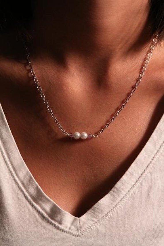 Lilac and White Pearl Necklace Perfect for Bridal Parties or Prom