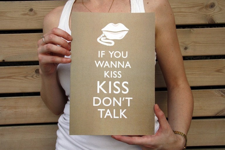 Summer Love: If You Wanna Kiss, Kiss Dont Talk - 8x11 A4 Poster- Gold Coffee Color, Retro Phone, Unisex Print Gift