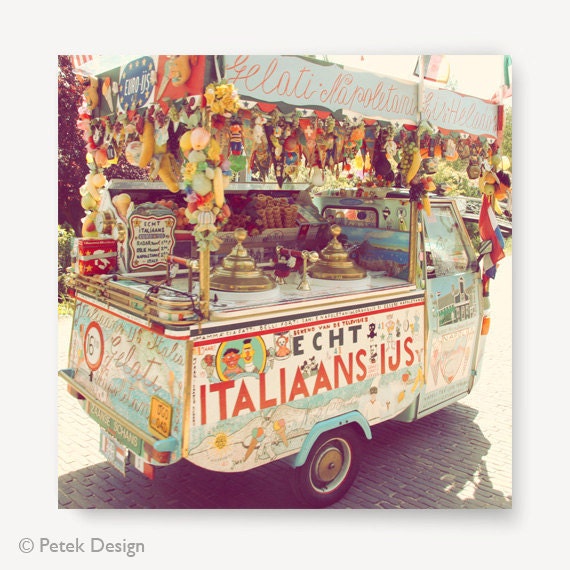 Children Nursery Summer Dutch Ice Cream Truck Fine Art Wall Photo Print Photography 5x5 Shabby Chic, Fade Pale, Nostalgia