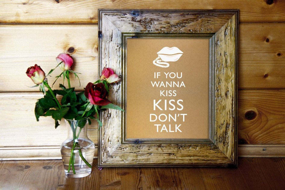 A4 poster: If You Wanna Kiss, Kiss Dont Talk - 8x11- Gold retro telephone, Garden woodland, Gift for him/ her, Art Print
