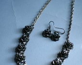 Vintage Signed Sterling Silver Rose Necklace Earring Set