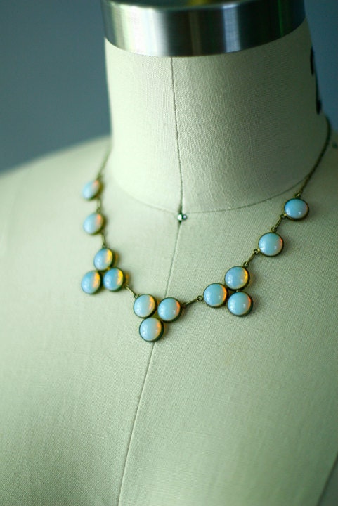Antique Moonstone Opal Necklace Bracelet Earring Set