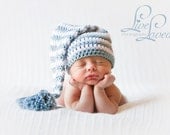 Download PDF crochet pattern 013 - Elf long tail hat with tassel or pompom - Multiple sizes from newborn through age 4