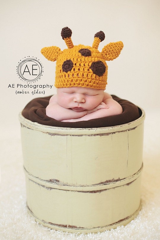 PDF CROCHET PATTERN 027 - Giraffe beanie - Multiple sizes from newborn through 12 months