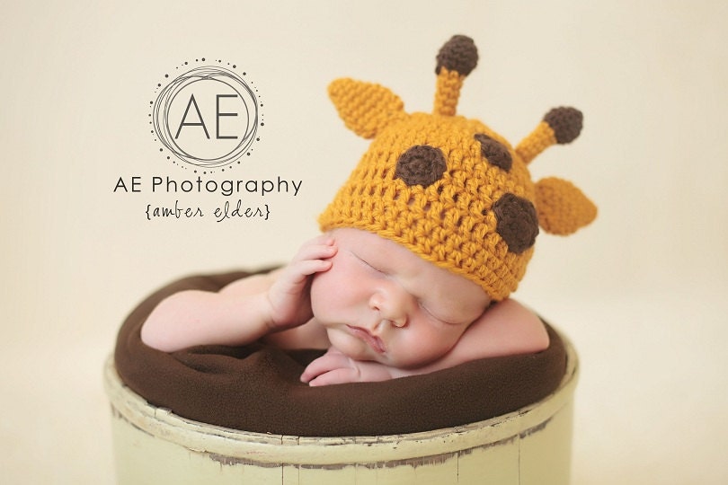 PDF CROCHET PATTERN 027 - Giraffe beanie - Multiple sizes from newborn through 12 months