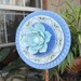 Blue Repurpose Glass Plate Flower Lotus Water Lily garden art