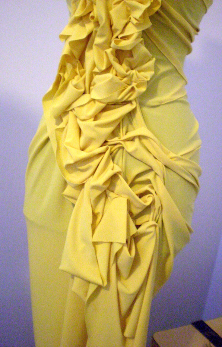 Yellow Long One Shoulder Ruffle Dress/bridesmaid dress/handmade/prom dress/one of a kind designed by Cheryl Johnston