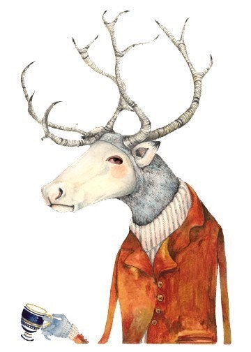 Giclee print Deer in a Jacket, Illustration print 11.7x16.5 print