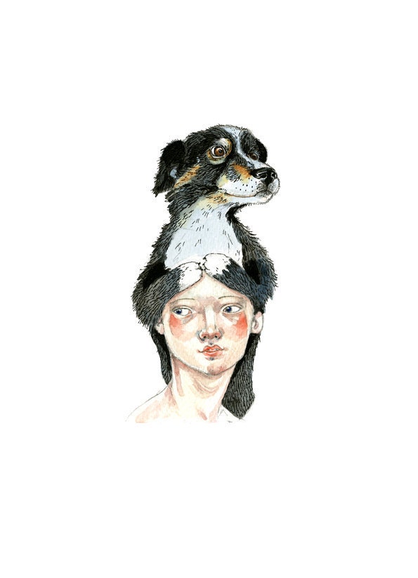 Dog Print illustration Dog Hat 5x7