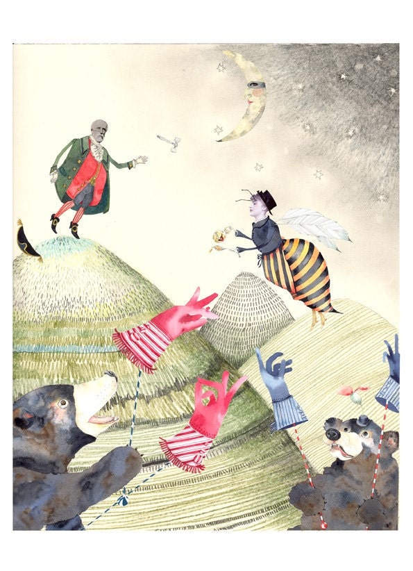 Bears and Baron Munchausen illustration print 8x11