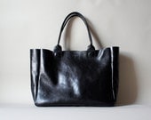 Black Leather Bag - Heirloom Tote - Black Full Grain Leather