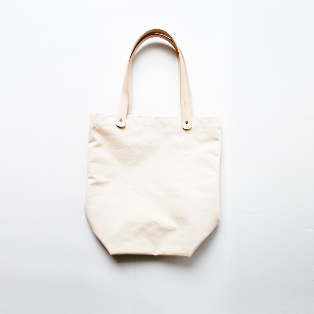 Organic Raw Canvas Tote with Natural Leather Straps