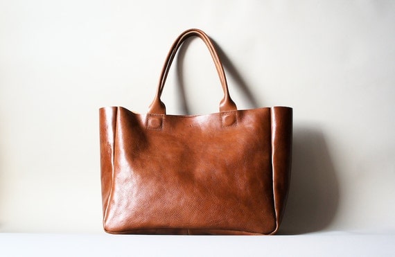 Brown Leather Bag - Heirloom Tote - Cognac Brown Vegetable Tanned Leather