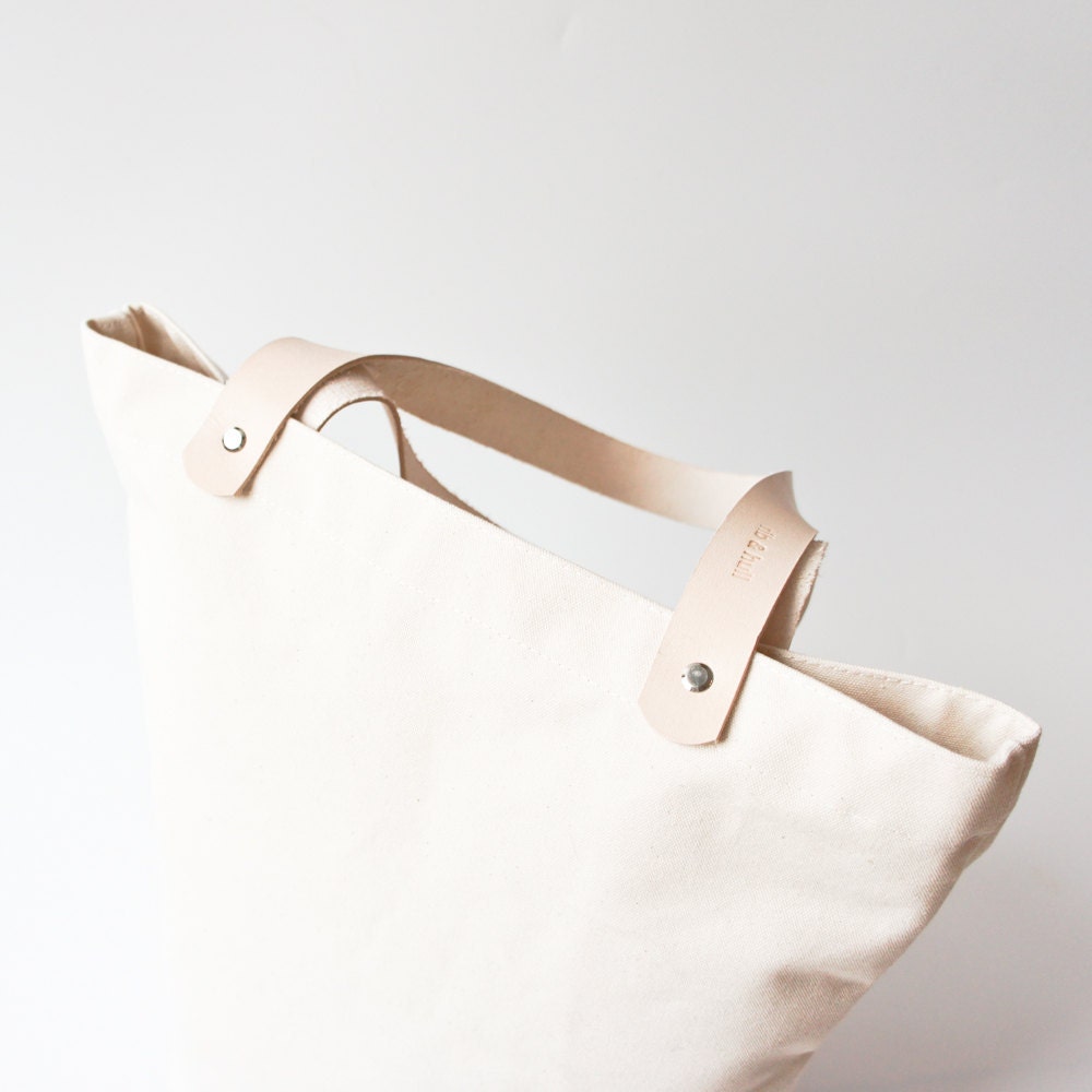 Organic Raw Canvas Tote with Natural Leather Straps