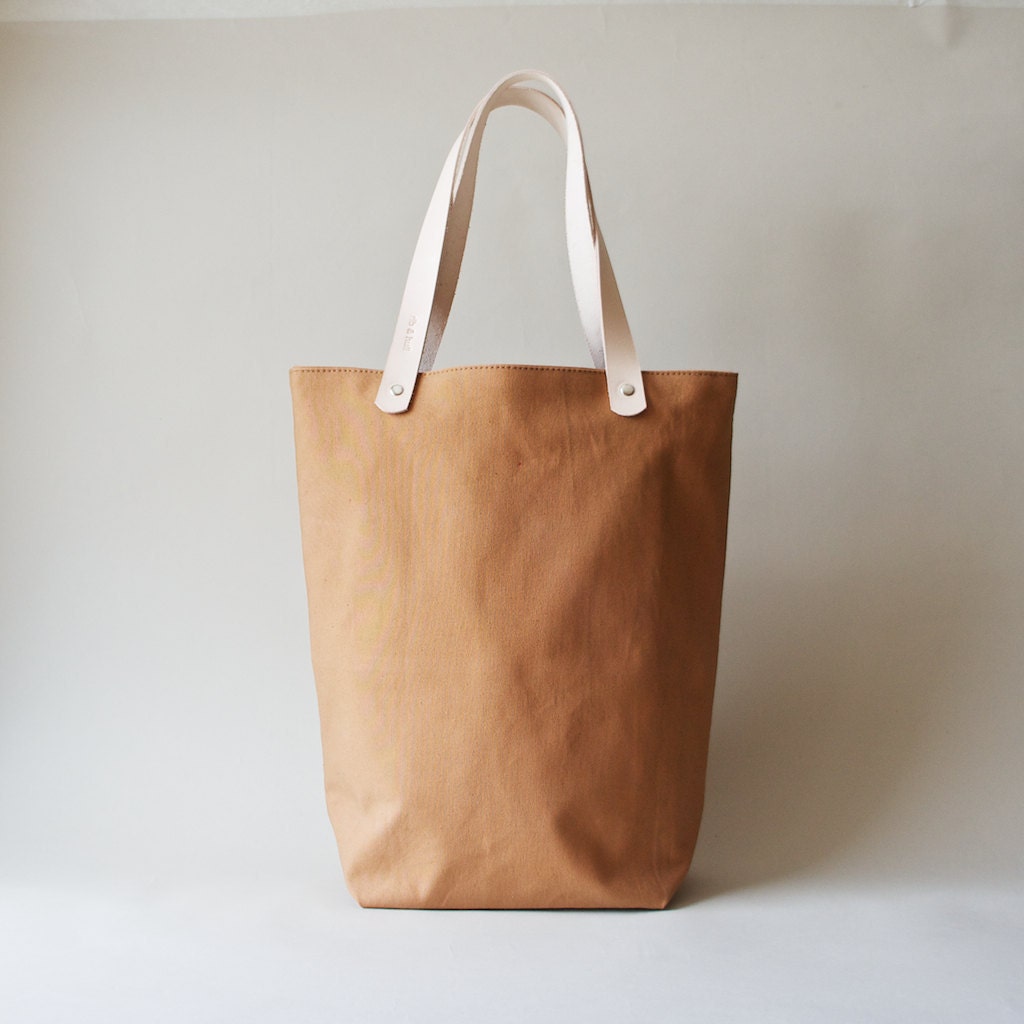 Organic Canvas Tote with Leather Straps - Cinnamon Tokyo Tote