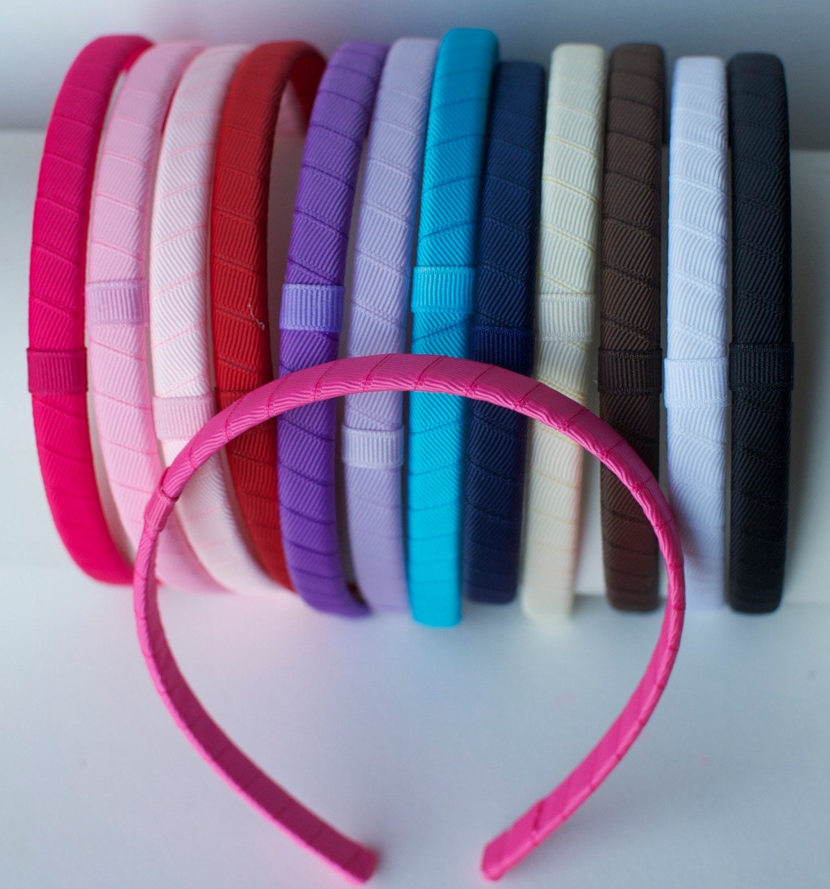 Interchangeable Hard Headband- Plastic Ribbon Covered Headband to Use With Hair Clips