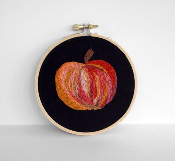 Abstract Orange Embroidered Pumpkin for Thanksgiving 4 inch Embroidery Hoop Fiber Art