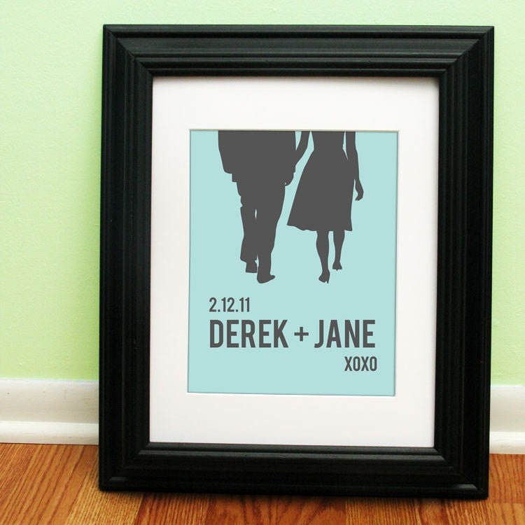 Personalized Wedding Gift - Couples Silhouette - Choose your text and colors
